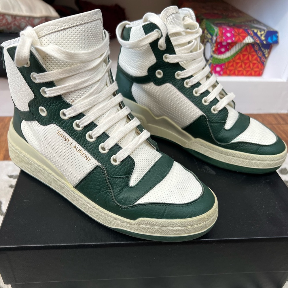 Saint Laurent SL24 Mid Top Sneaker Green Sneakers with box and dust Bag sz 37.5